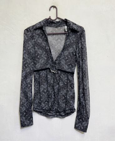 Langarm Bedruckte V-Ausschnitt Bluse