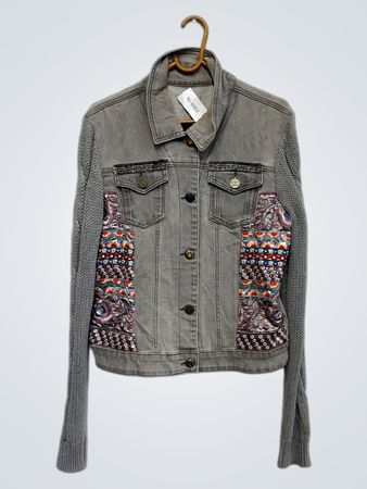 Desigual graue Jeansjacke mit Strickärmeln