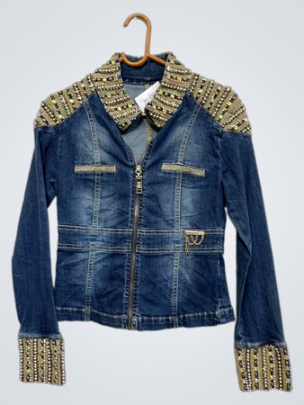 Jeansjacke mit verziertem Kragen und Manschetten