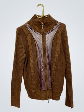 ALDiNOVA Brauner Strickpullover mit Kunstleder-Einsatz