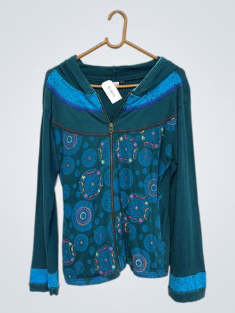 Tautam Teal Blue Floral Print Zip-Up Hoodie