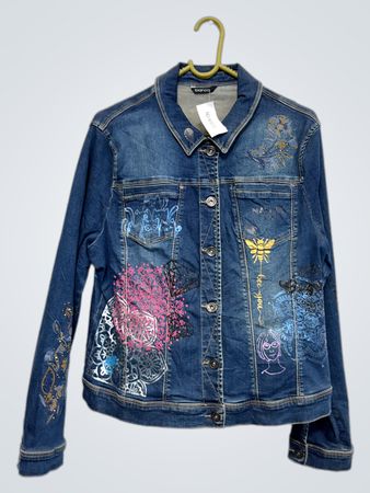 Bianca Denimjacke mit Grafikdruck