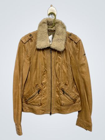 Milestone The Jacket Brand Brown Leather Shearling Collar Jacket
