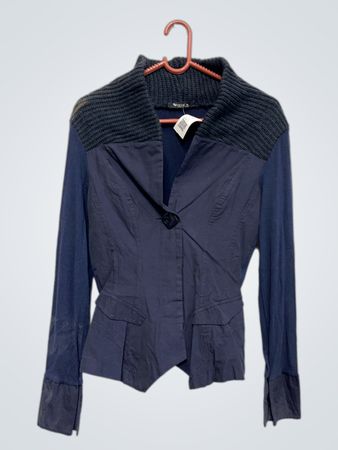 Siste's Damen marineblaue Strick- und Gewebejacke