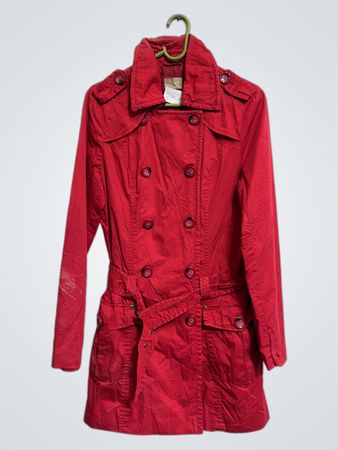 Lässiger Tex Rot Doppelreihiger Gürteltrenchcoat