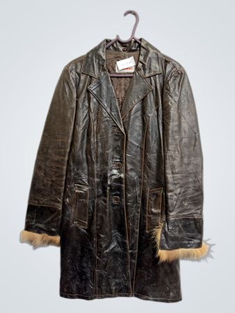 COCONUDA DONNA Brauner Leder Mantel mit Pelzbesatz