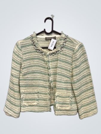 ALLURE Damen gestreifte Tweedjacke mit verziertem Kragen