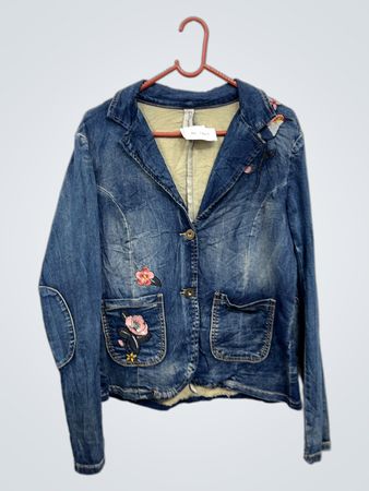 Denimjacke mit floralem und Vogelstickerei