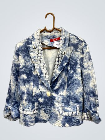 Blauer Batik-Blazer mit Spitze und Pailletten