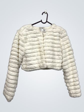 Verblasste Rose Weiße Kunstpelz Kurzjacke
