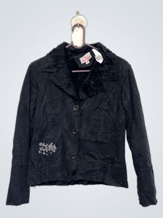 Planet Girls Schwarze Kunstpelz-Kragenjacke