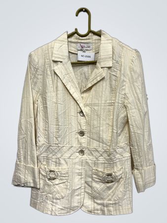 Affinities Armand Thierry Damen Creme Gestreifter Blazer Größe 40