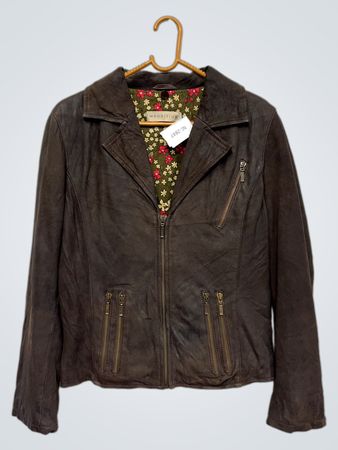 Mauritius braune Lederjacke mit floralem Futter