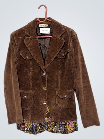 4GET-ME-NOT Brauner Cordblazer mit floralem Saum