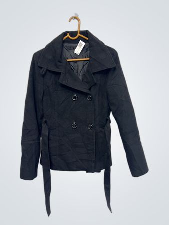 Schwarzer Doppelreihiger Gürtelpeacoat