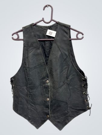 Schwarze Leder-Patchwork-Weste mit Schnürung