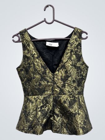 Gold- und schwarzes Brokat-Peplum-Top