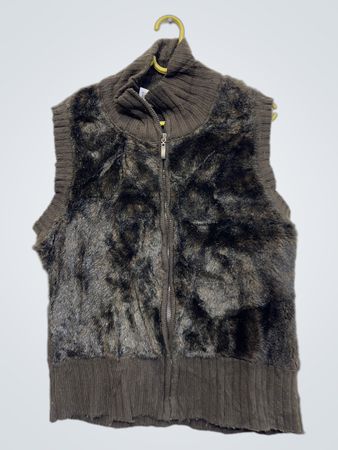 M&S MODE Damen braune Kunstfell- und Strickweste