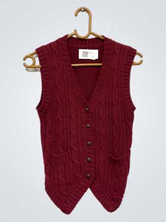 Maroon Kabelstrick V-Ausschnitt Weste mit Taschen
