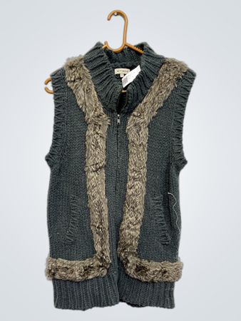 ETIEM Damen ärmellose Strickweste mit Pelzbesatz