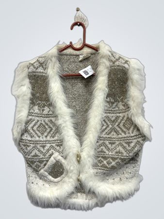 Strickweste für Damen im Fair Isle Muster mit Kunstfellbesatz