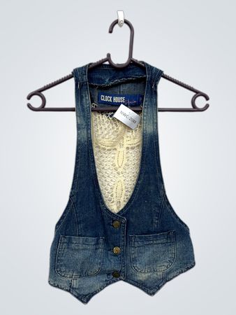 Clock House Denim-Weste mit Häkelrückseite