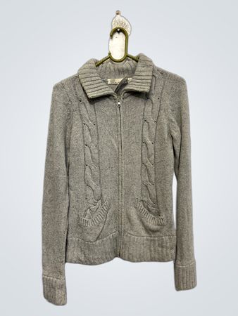 TRF Strickwaren Grauer Kabelstrick Reißverschluss-Pullover