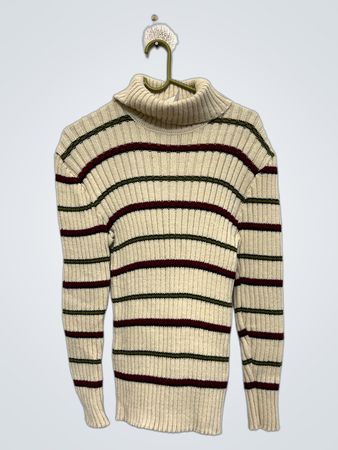 Cremestriped Rollkragenpullover