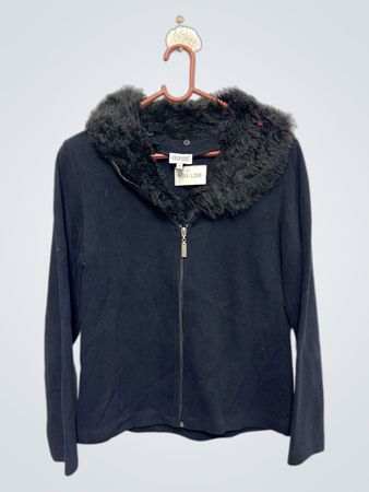 TOP SECRET Damen Schwarz Pelzkragen Reißverschluss Cardigan NSW-1288 Größe 36