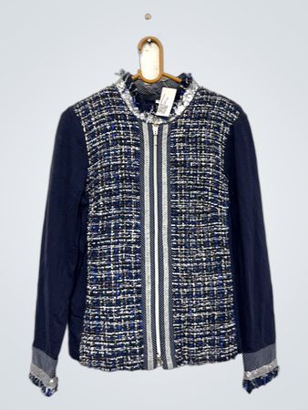 justWhite Navy Tweed-Jacke mit Pailletten