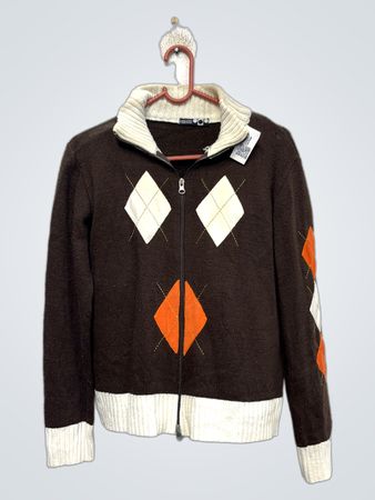 Mezzo Brown Argyle Strickjacke mit Reißverschluss