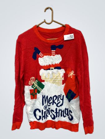 Roter 'Frohe Weihnachten' Santa Pullover