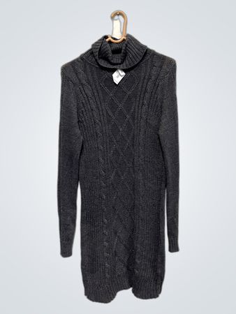 Grau Rollkragen Kabelstrick Pulloverkleid