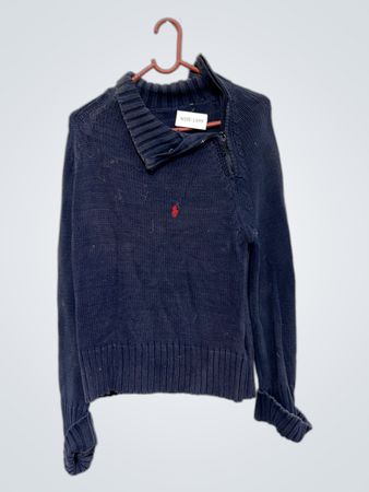 Marineblauer Strickpullover mit rotem Pony-Logo
