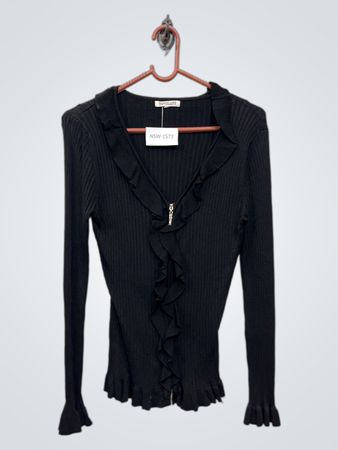 GHOKLATE Schwarzer Rüschenshirt mit Reißverschluss