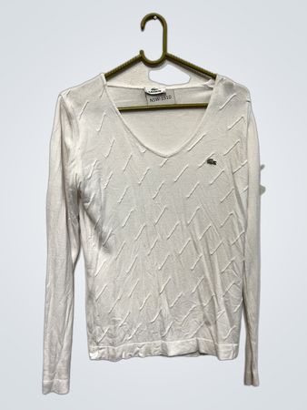 Lacoste White V-Neck Langarm-Pullover