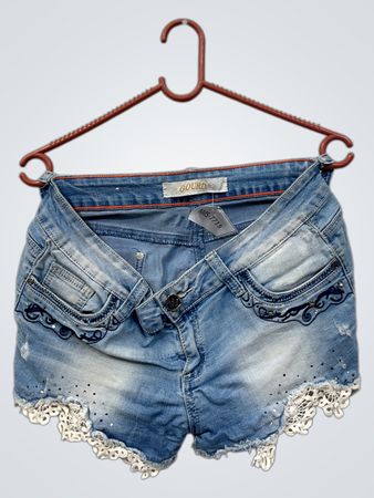 GOURD Denim-Shorts mit Spitzenbesatz