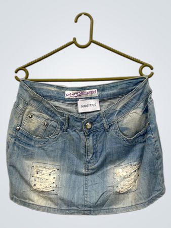 Miss Azzurra Denim-Rock mit Pailletten und zerrissenen Details