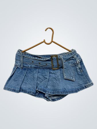 Ediktion Denim Faltenrock Shorts mit Gürtel
