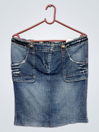Jeansrock mit Paillettenbund