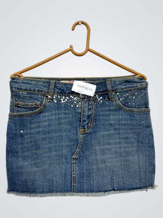 2nd Jeans Damen Denim Minirock mit Strassverzierungen