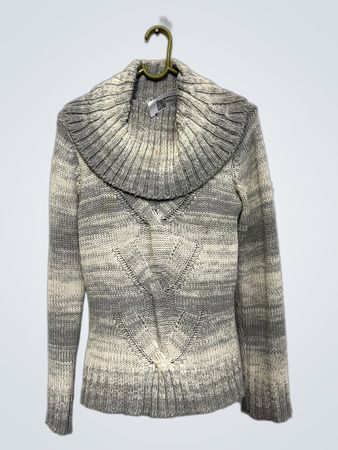 KKCO Collection Damen Graue Gestreifte Cowl Neck Pullover