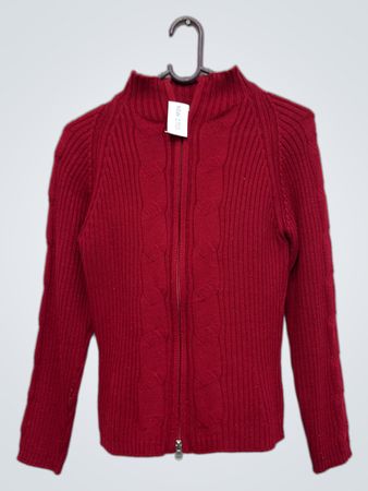 Corte Fiel Roter Kabelstrick Mock Neck Reißverschluss Pullover