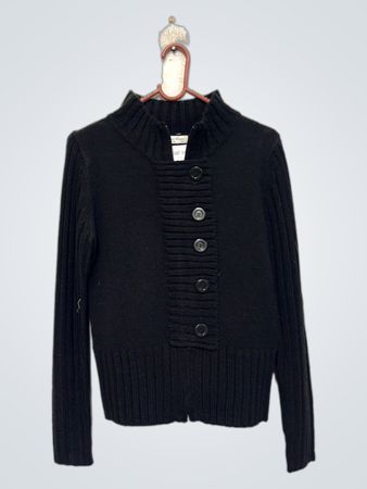 Miss Lucci Black Mock Neck Button Front Sweater