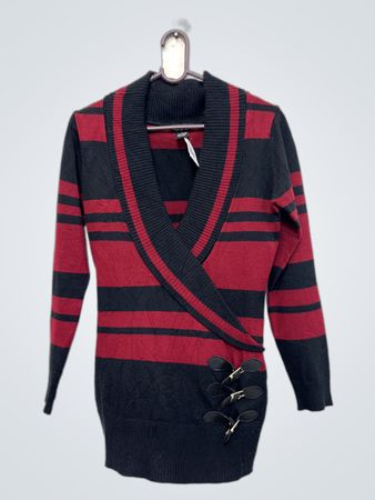 Deb Rot und Schwarz Gestreifter V-Ausschnitt Pullover