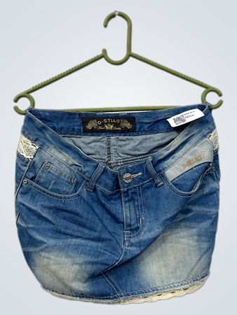 D-Stiag Denim-Minirock mit Spitzenbesatz