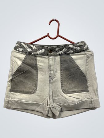 Damen graue Denim-Shorts mit geflochtenem Bund