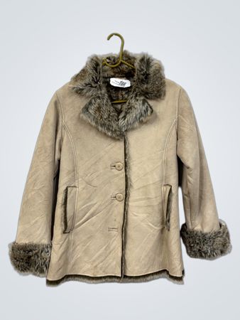 Beige Kunstlederjacke mit Fellbesatz