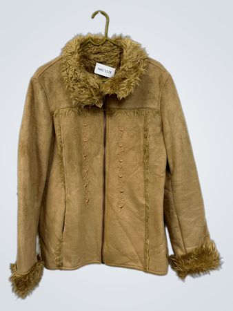 Braune Kunstwildlederjacke mit Fellbesatz