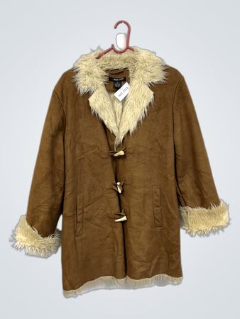 Style & Co Damen Braun Faux-Suede- und Fellbesatzmantel